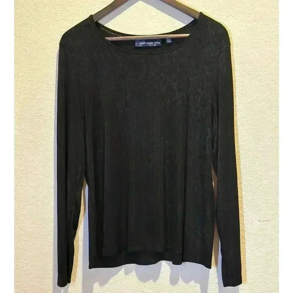 Susan Graver Womens L Ribbed Top Black on Black Leopard Print Longsleeve‎ Tunic - Picture 1 of 10